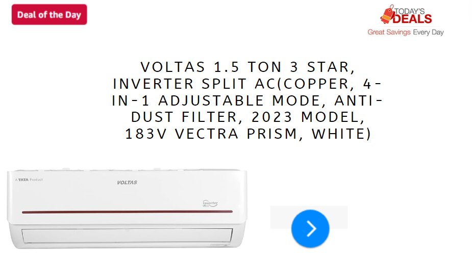 Voltas 1.5 Ton 3 Star, Inverter Split AC(Copper, 4-in-1 Adjustable Mode, Anti-dust Filter, 2023 Model, 183V Vectra Prism, White)