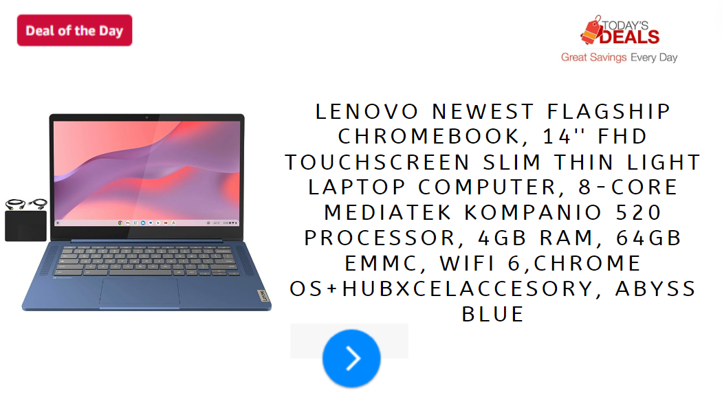 Lenovo Newest Flagship Chromebook, 14” FHD Touchscreen Slim Thin Light Laptop Computer, 8-Core MediaTek Kompanio 520 Processor, 4GB RAM, 64GB eMMC, WiFi 6,Chrome OS+HubxcelAccesory, Abyss Blue