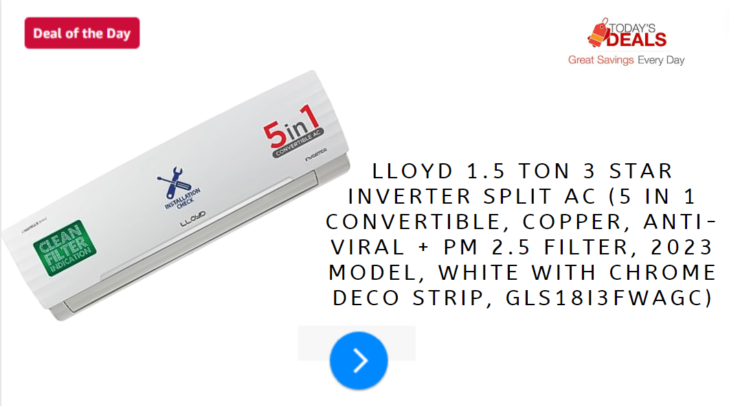 Lloyd 1.5 Ton 3 Star Inverter Split AC (5 in 1 Convertible, Copper, Anti-Viral + PM 2.5 Filter, 2023 Model, White with Chrome Deco Strip, GLS18I3FWAGC)