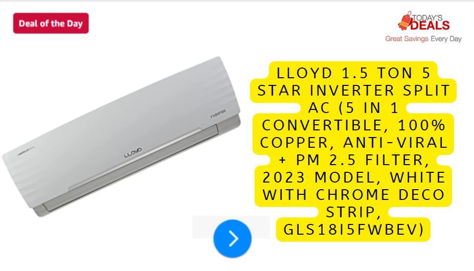 Lloyd 1.5 Ton 5 Star Inverter Split AC (5 in 1 Convertible, 100% Copper, Anti-Viral + PM 2.5 Filter, 2023 Model, White with Chrome Deco Strip, GLS18I5FWBEV)