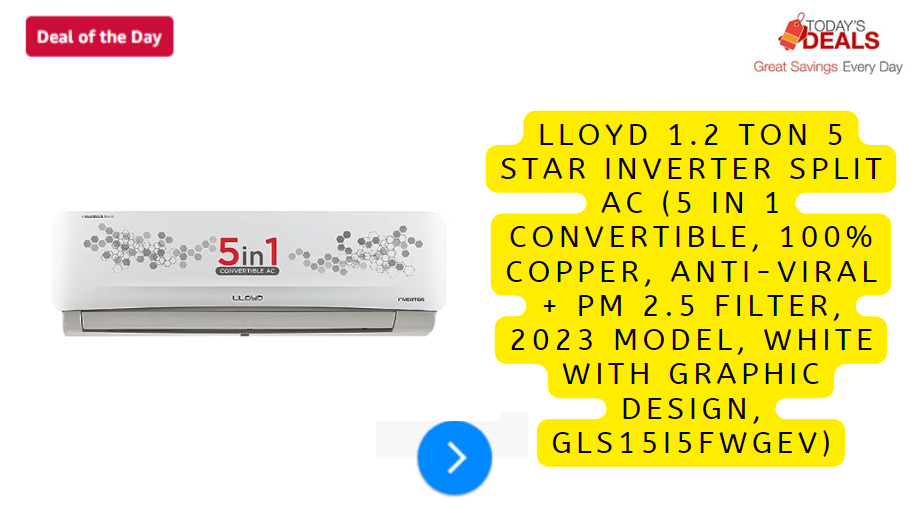 Lloyd 1.2 Ton 5 Star Inverter Split AC (5 in 1 Convertible, 100% Copper, Anti-Viral + PM 2.5 Filter, 2023 Model, White with Graphic Design, GLS15I5FWGEV)